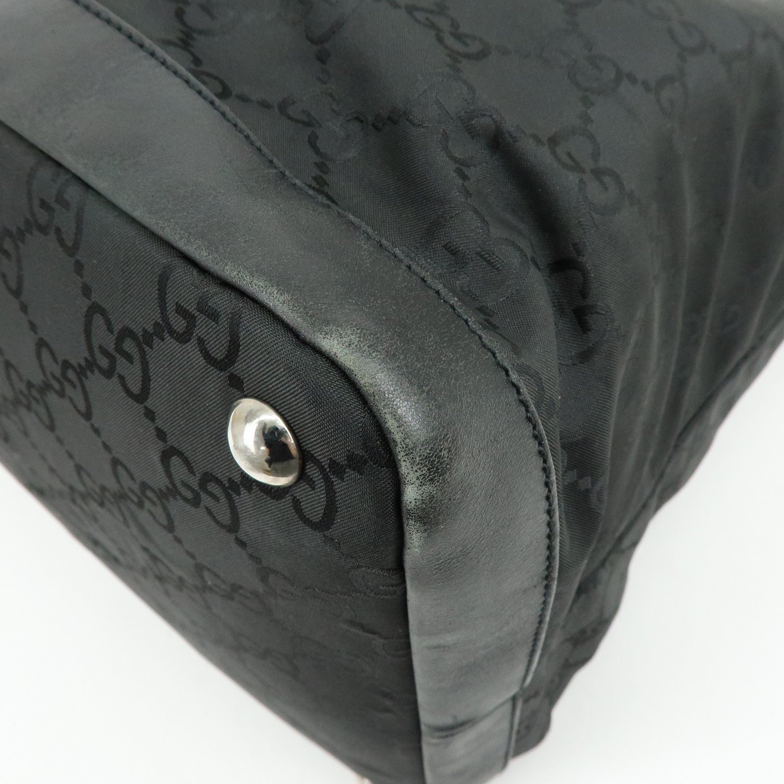 GUCCI GG Monogram Nylon Leather Boston Bag Travel Bag Black 105669