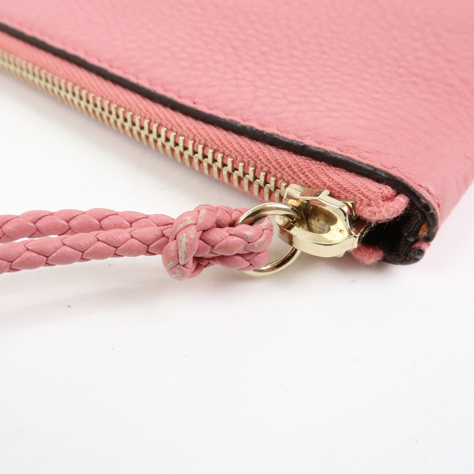 GUCCI Bamboo Leather Clutch Bag Pouch Tassel Charm Pink 376858