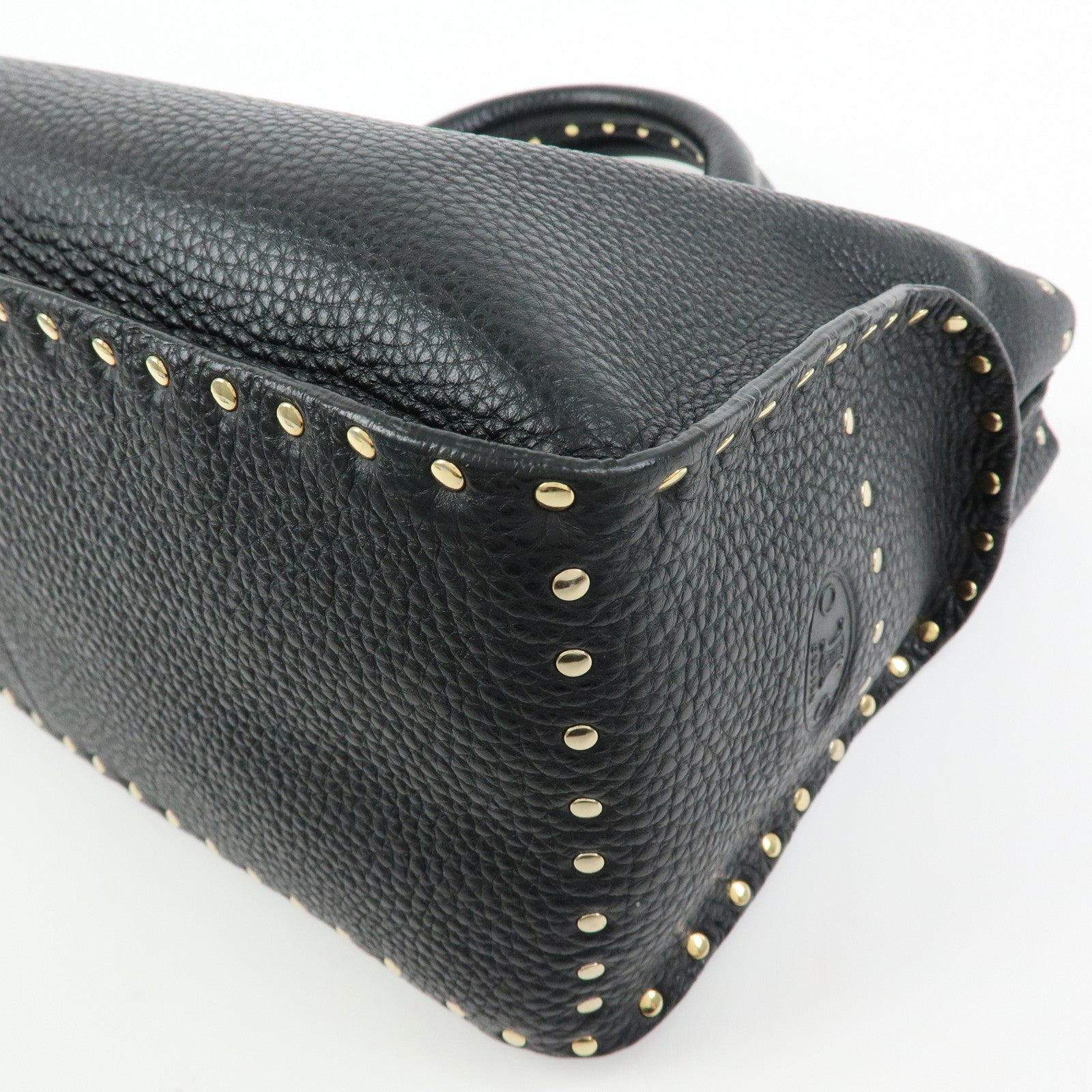 CELINE Boogie Bag Leather Hand Bag Tote Bag Studs Black