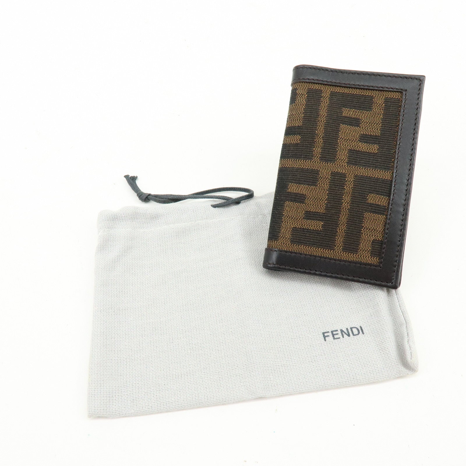 FENDI Zucca Canvas Leather Card Case Card Holder Brown Black 7M0168