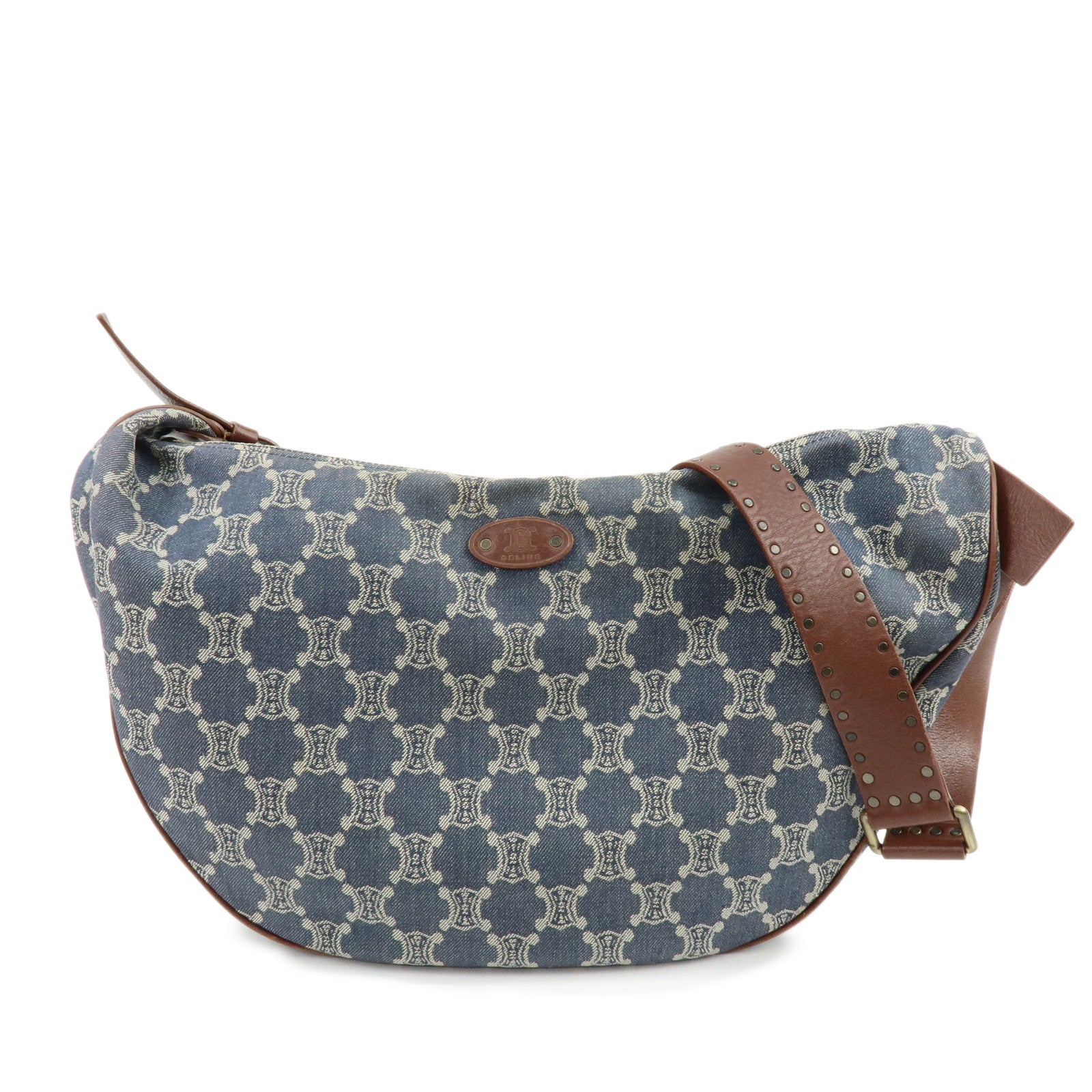 CELINE Macadam Denim Leather Shoulder Crossbody Bag Indigo Blue Brown