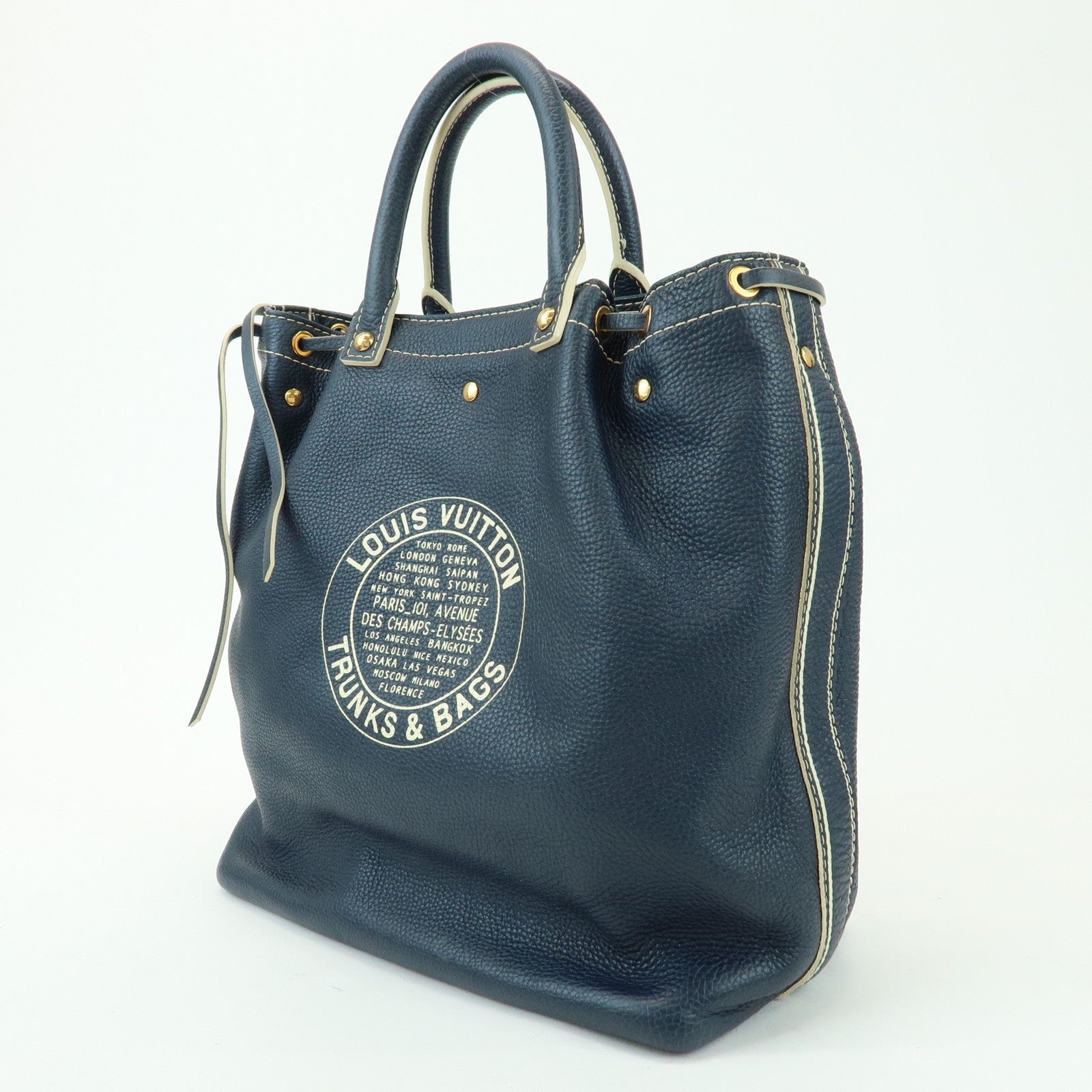 Louis Vuitton T&B Tobago Leather Shoe Bag Hand Bag Blue M95149
