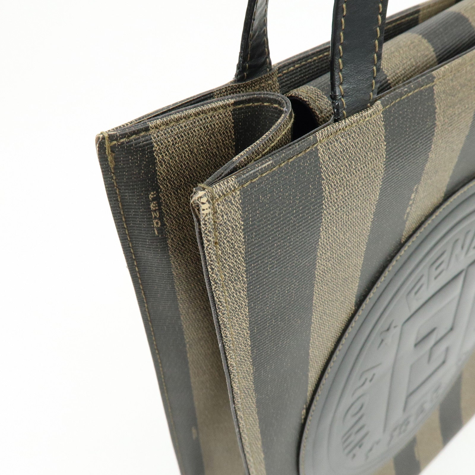 FENDI Pequin PVC Leather Tote Bag Shoulder Bag Black Brown 259980
