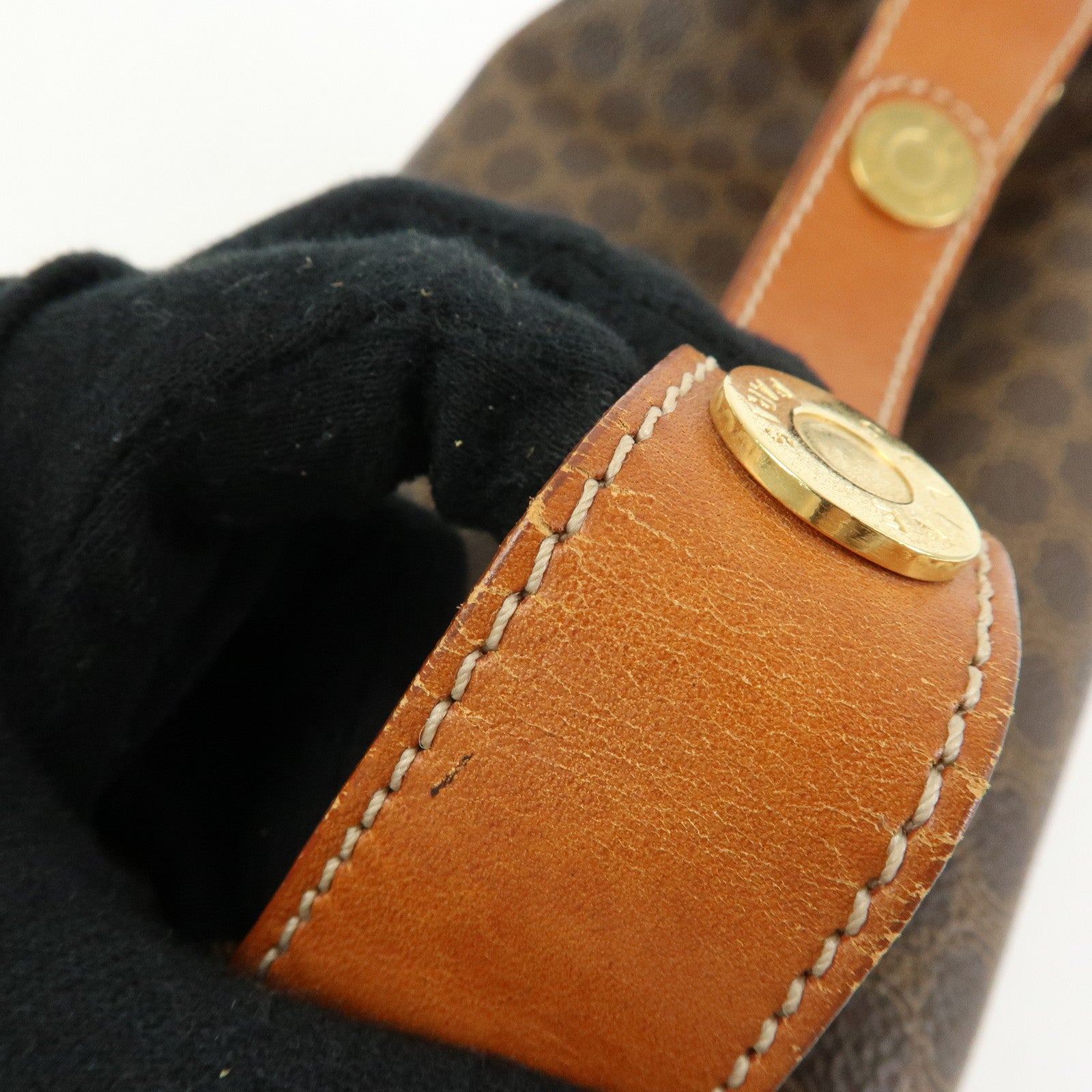 CELINE Macadam PVC Leather Hand Bag Cosmetic Pouch Brown