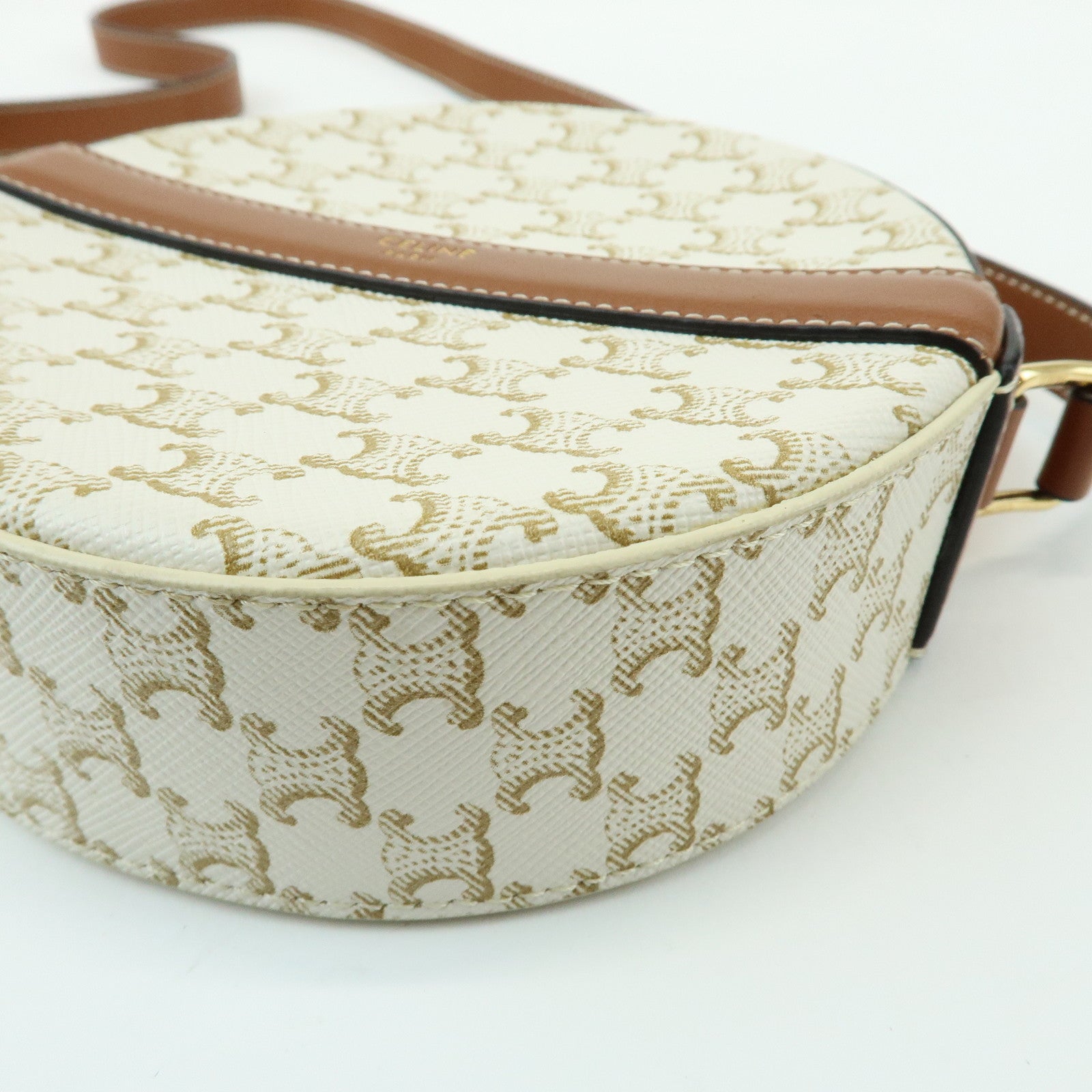 CELINE Macadam Leather Shoulder Bag Crossbody Bag Ivory Brown