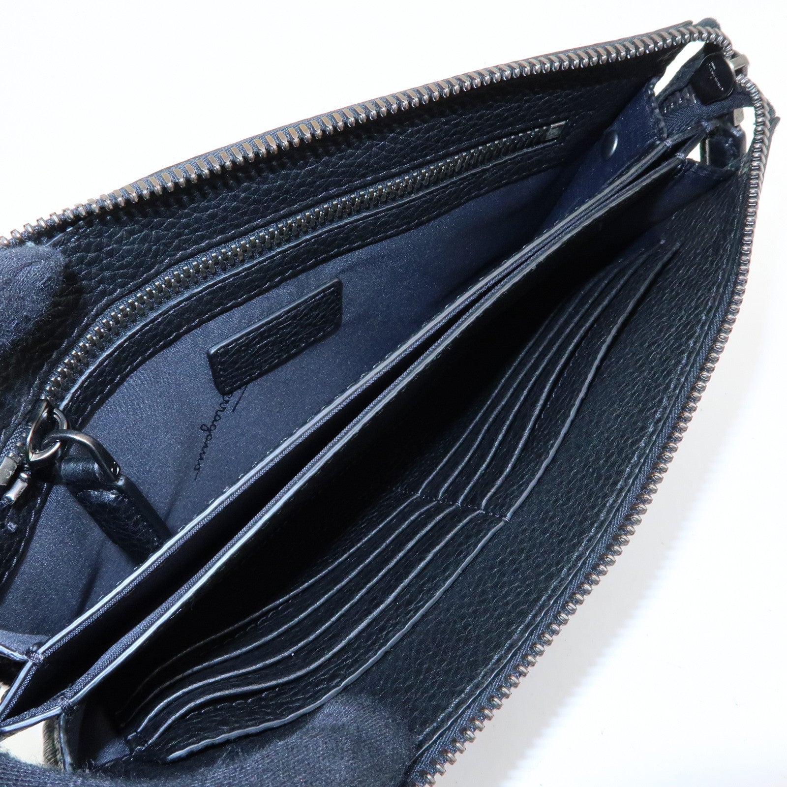 Ferragamo Leather Clutch Bag Flat Pouch Purse Black