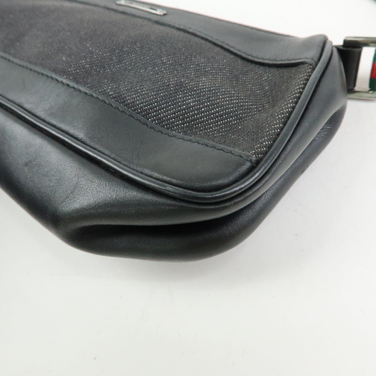 GUCCI Sherry Accessory Pouch Denim Canvas Leather Hand Bag Black 92820