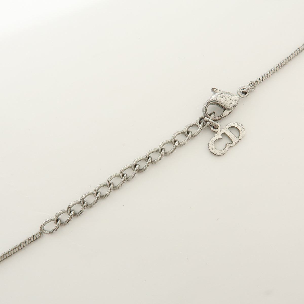 Christian Dior Trotter Plate Metal Necklace Pink Silver White