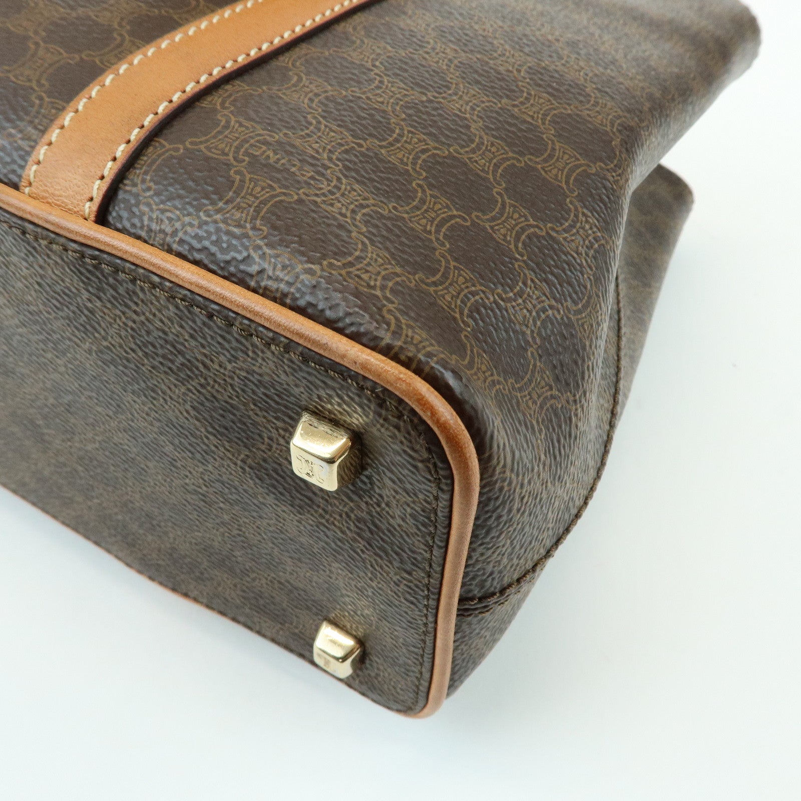 CELINE Macadam Leather Hand Bag Tote Bag Brown
