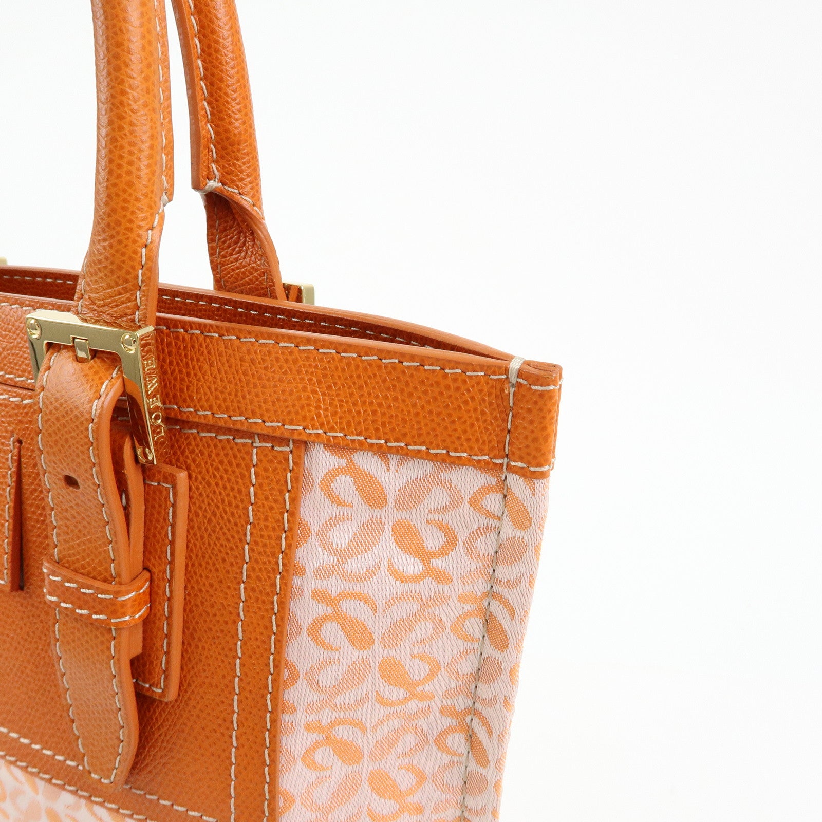 Loewe Repeat Anagram Canvas Leather Tote Bag Hand Bag Orange