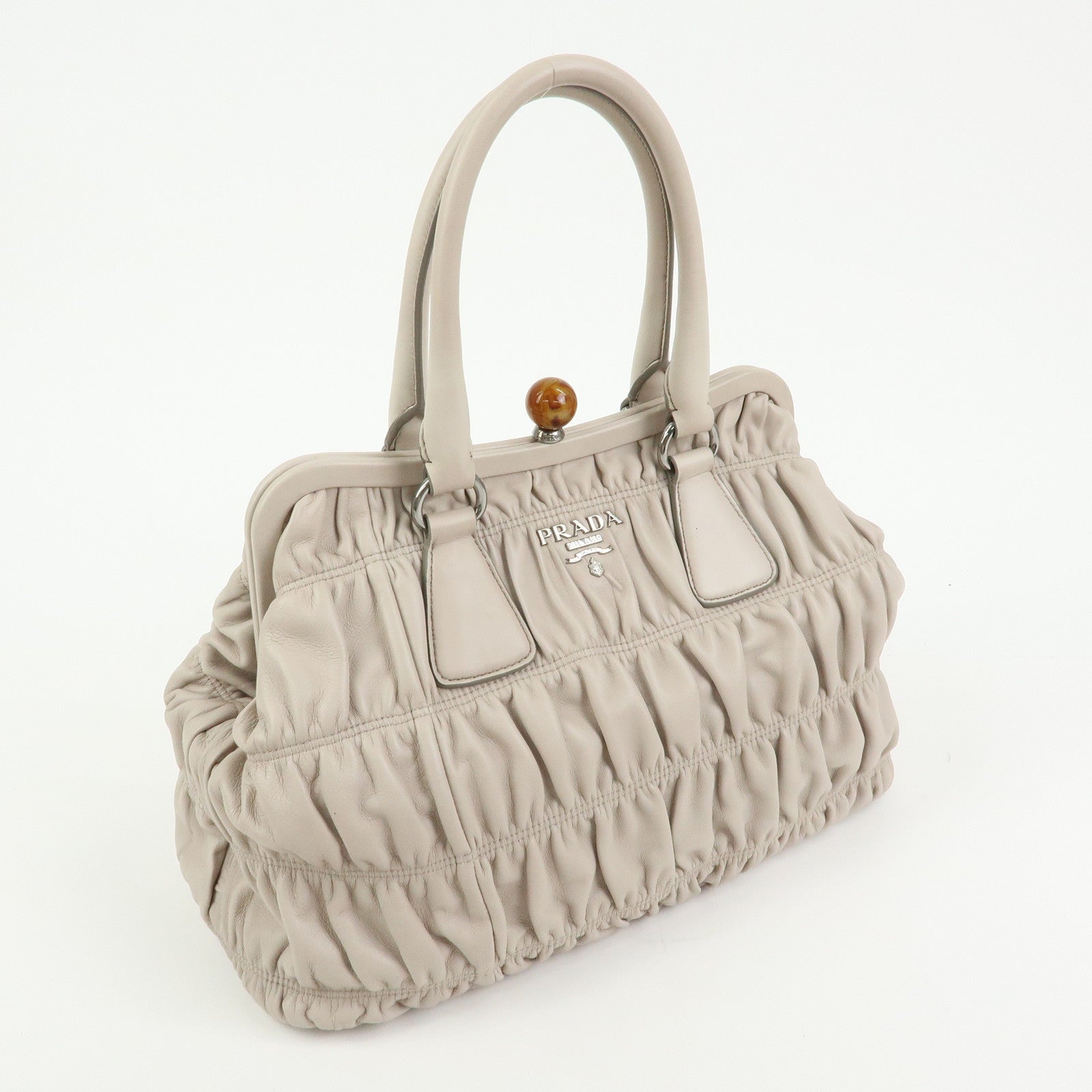 PRADA Nappa Gaufre Leather Hand Bag Tote Bag Ivory BN2242