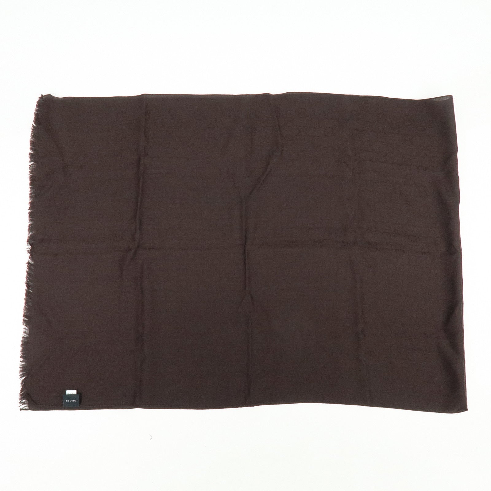 GUCCI GG Monogram Wool Sik Scarf Shawl Dark Brown
