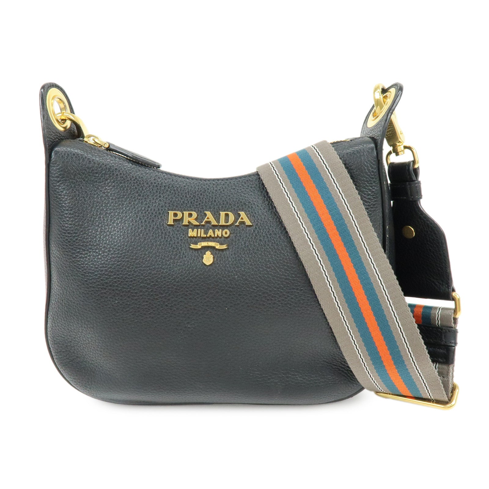 PRADA Vitello Phenix Leather Shoulder Bag Crossbody Bag  Black 1BC180