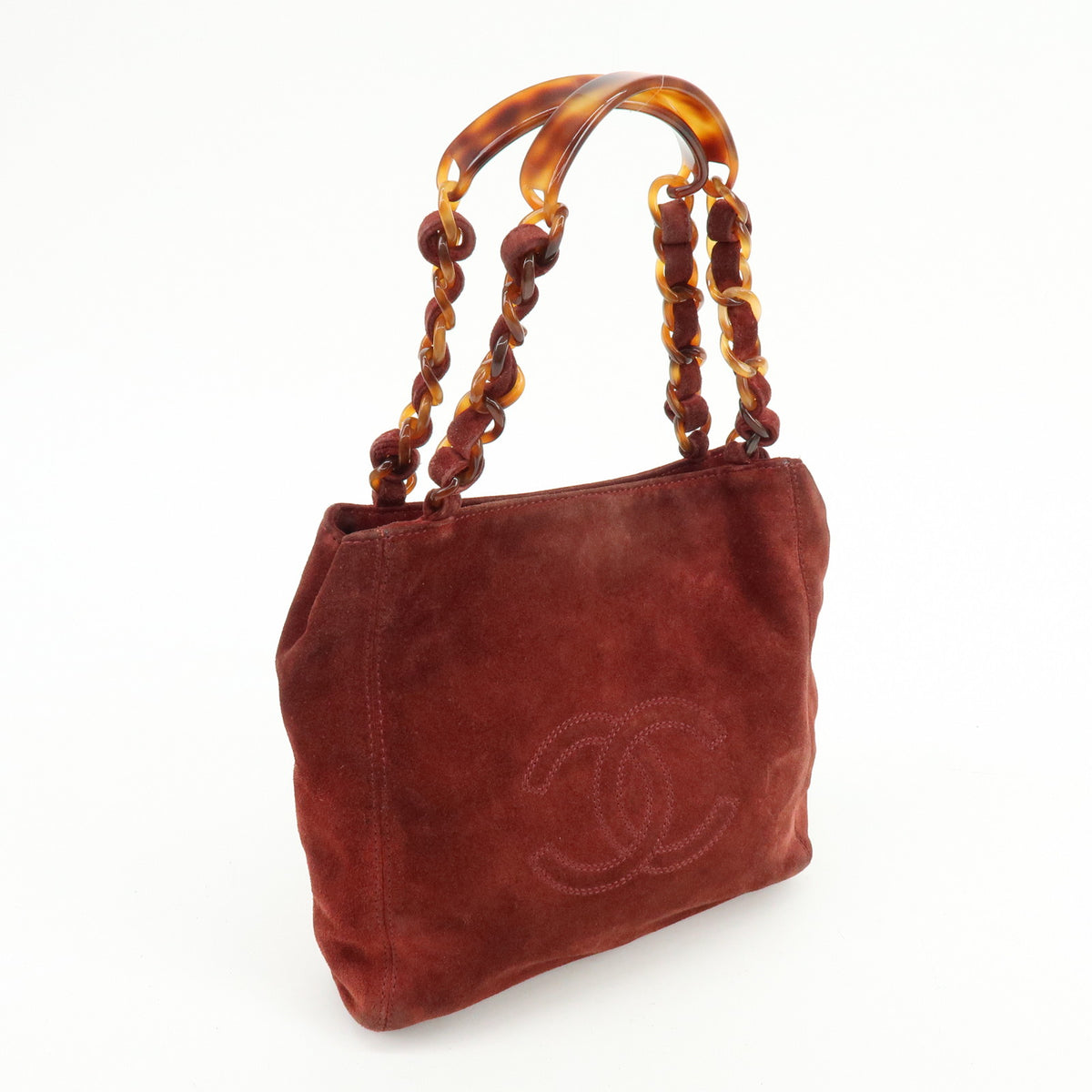 CHANEL COCO Mark Suede Leather Hand Bag Tote Bag Bordeaux