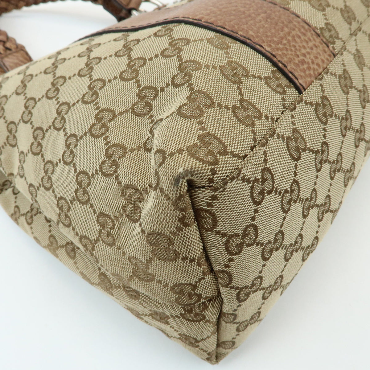 GUCCI Bamboo GG Canvas Leather Tote Bag Beige Brown 232947