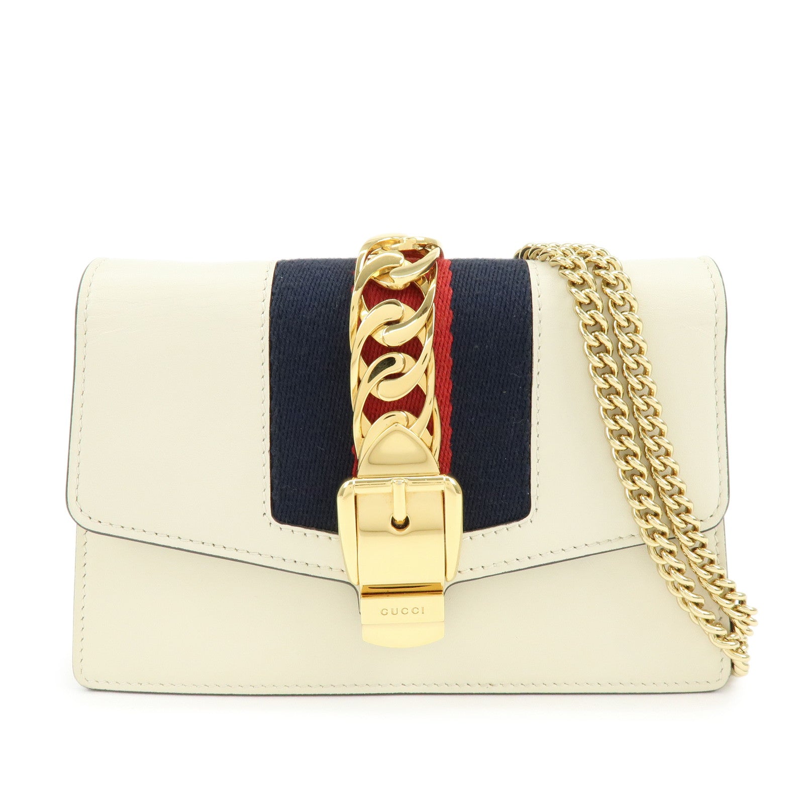 GUCCI Sylvie Sherry Leather Chain Mini Shoulder Bag White 494646