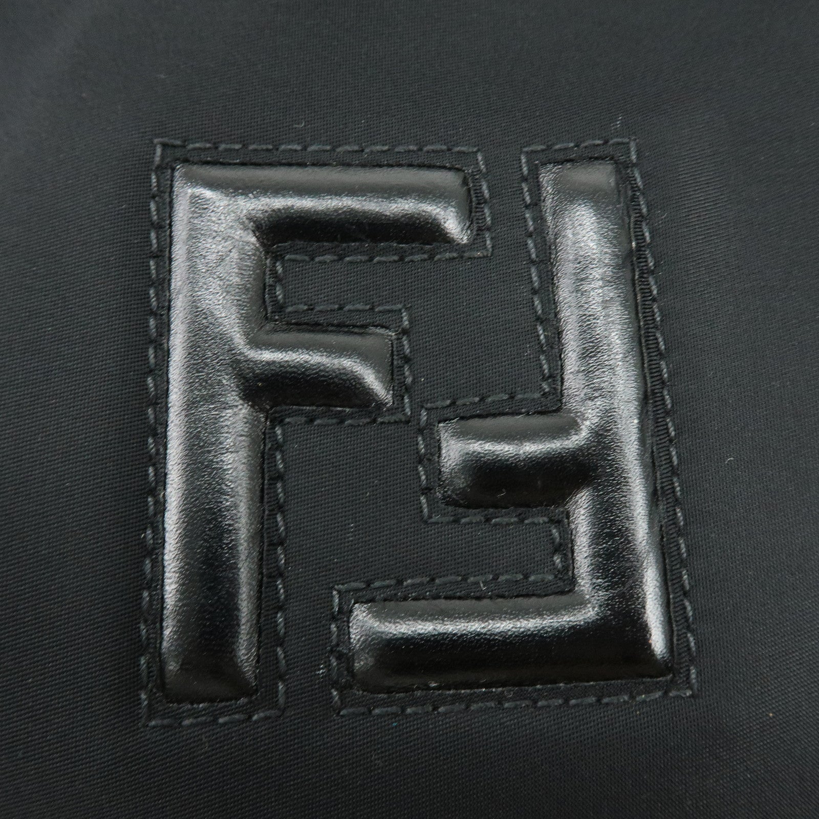 FENDI Logo Nylon Leather Shoulder Bag Tote Bag Black 15062