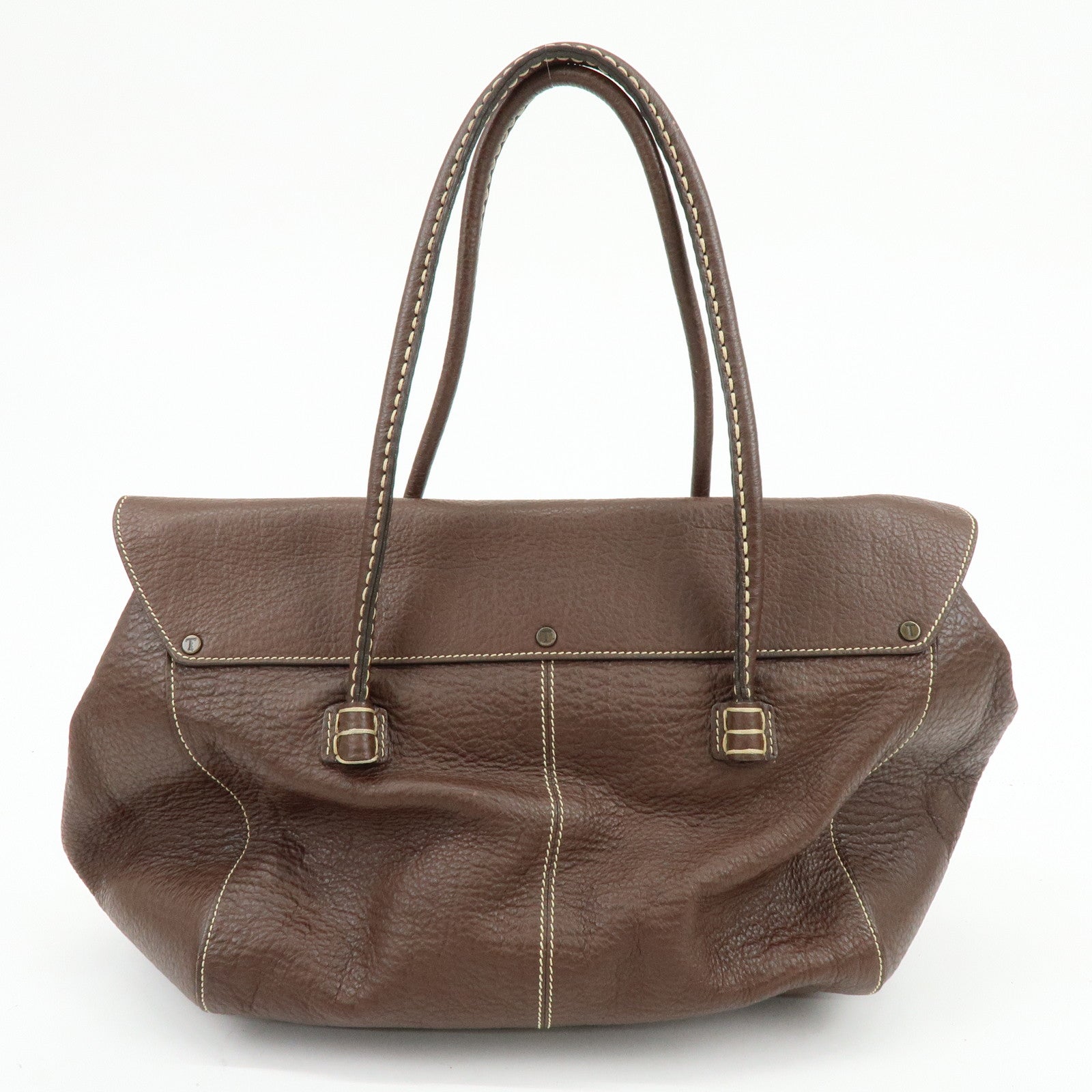 TOD'S Corniche Wave Leather Shoulder Bag Hand Bag Brown
