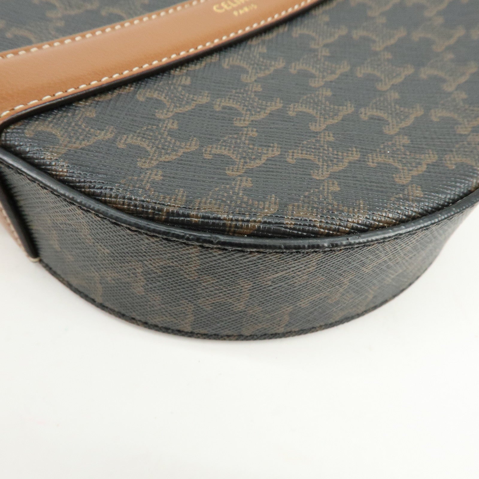 CELINE Triomphe PVC Leather Round Shoulder Bag Round Purse Brown