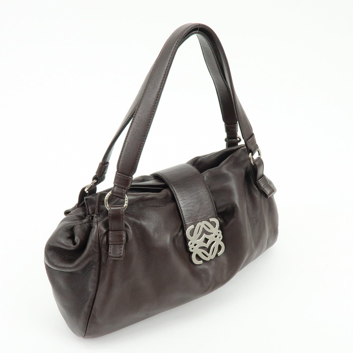 LOEWE Anagram Nappa Leather Shoulder Bag Hand Bag Dark Brown