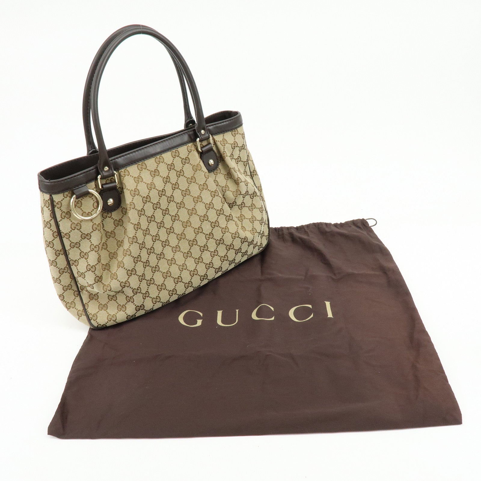 GUCCI Sukey GG Canvas Leather Tote Bag Hand Bag Beige Dark Brown 296835