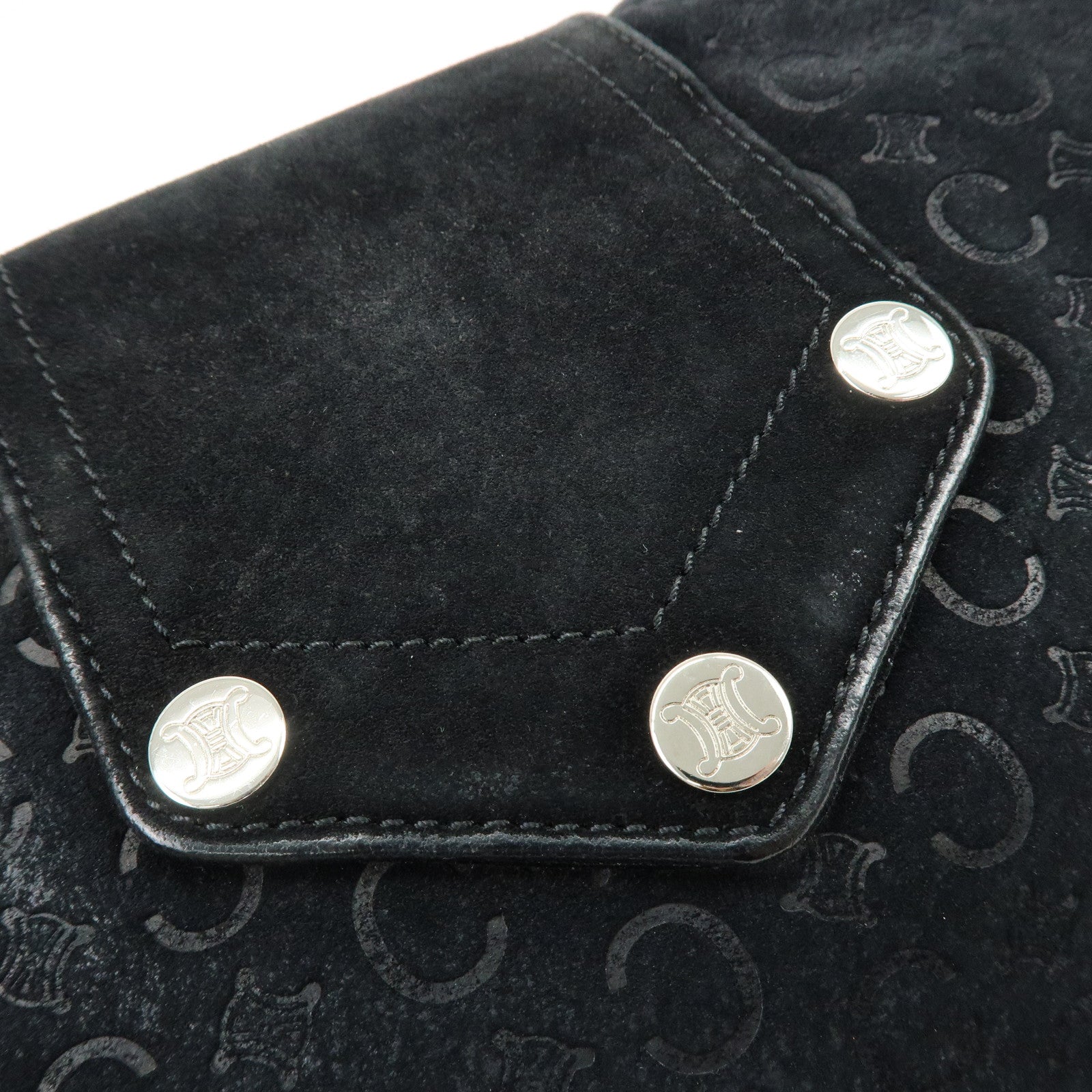 CELINE C Macadam Suede Leather Shoulder Crossbody Bag Black