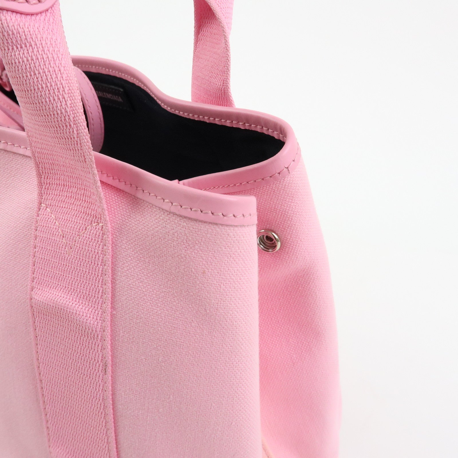 BALENCIAGA Navy Cabas Canvas Leather Small Tote Hand Bag Pink 339933
