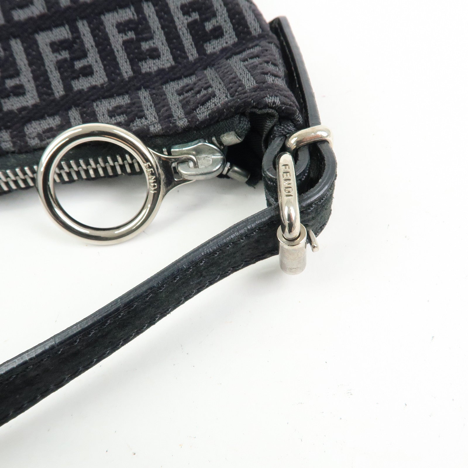 FENDI Zucchino Canvas Leather Shoulder Bag Hand Bag Black 8BR248
