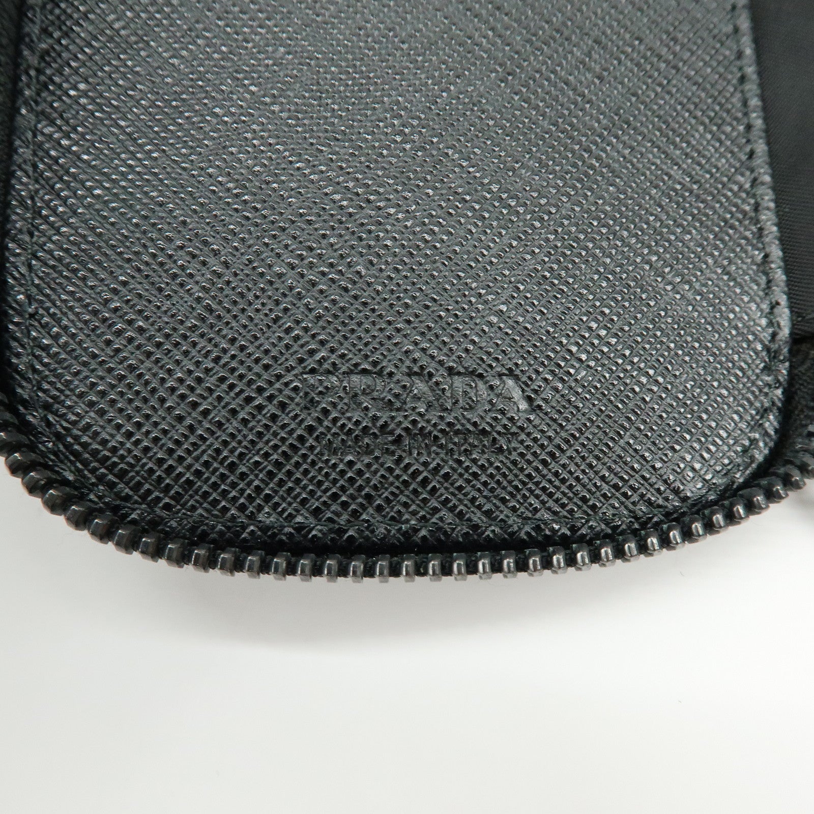 PRADA Triangle Logo Nylon Saffiano Leather Zippy Key Case Black 2PG003