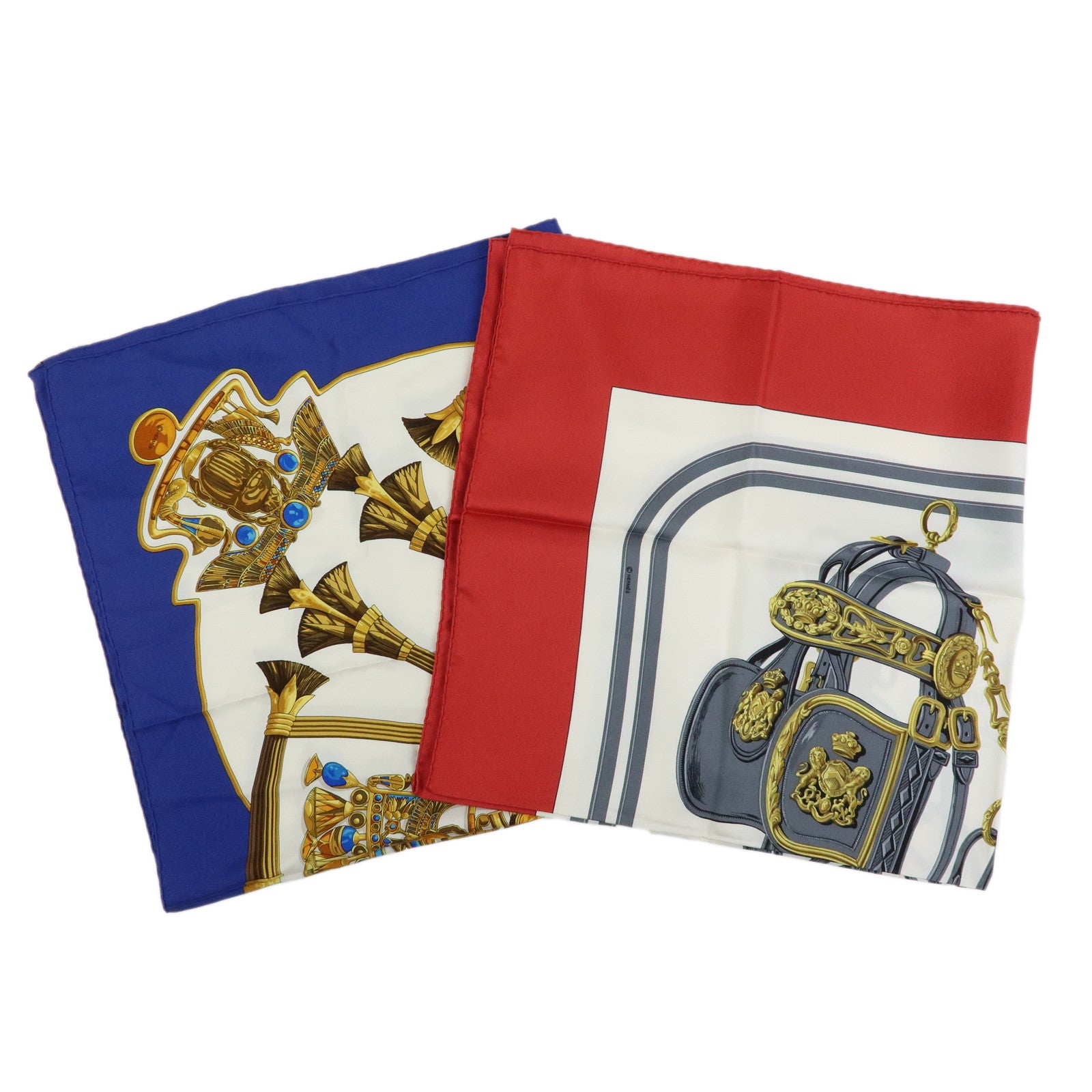 HERMES Carre 90 Lot of 2 Silk 100% Scarf brides de gala/caty Red Blue