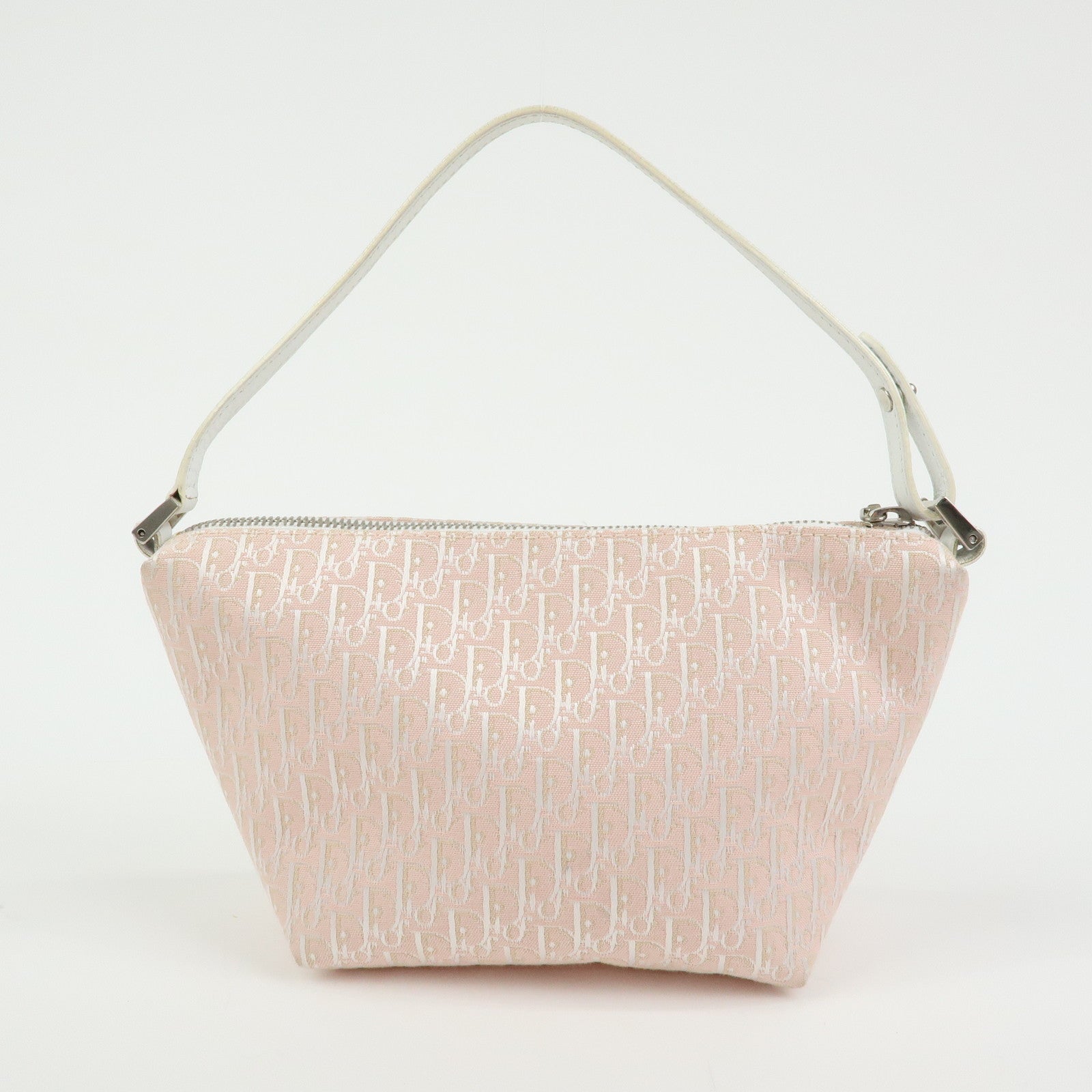 Christian Dior Trotter Canvas Leather Pouch Hand Bag Pink White
