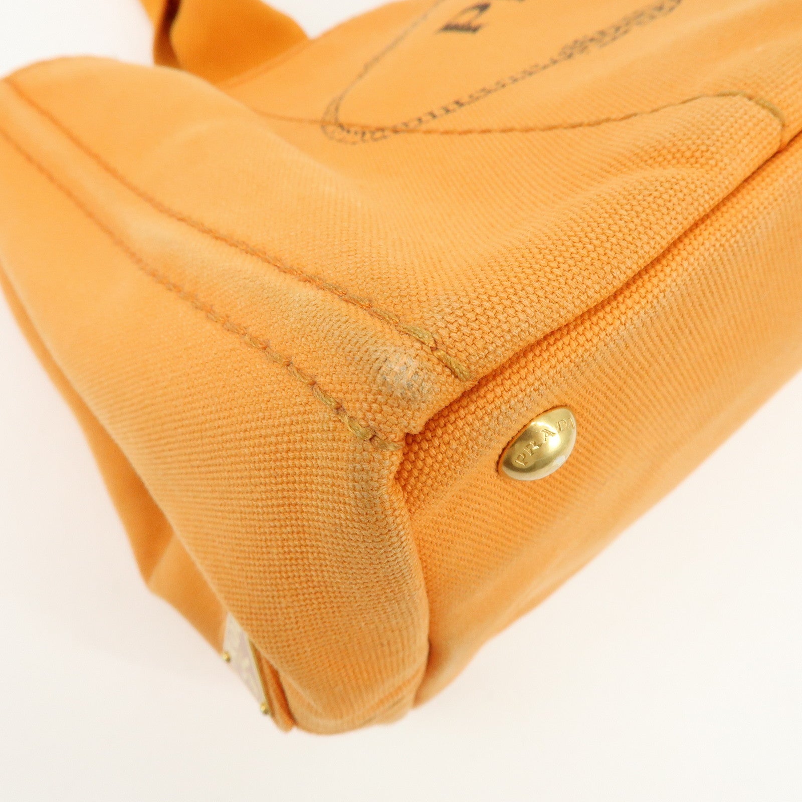 PRADA Canapa Triangle Logo Canvas Tote Bag Hand Bag Orange 1BG642