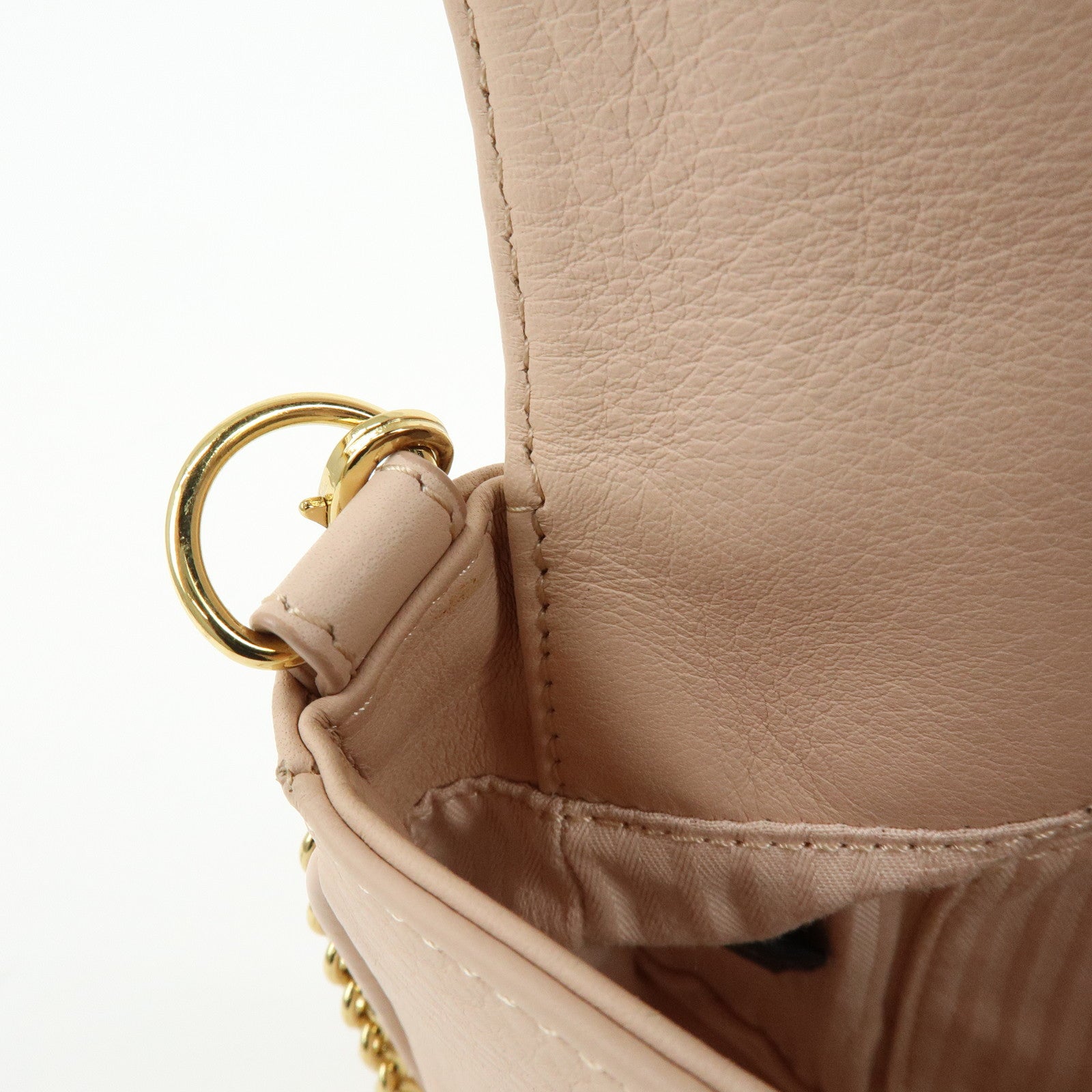 FENDI Leather Chain Shoulder Bag Crossbody Bag Pink Beige 8M0276