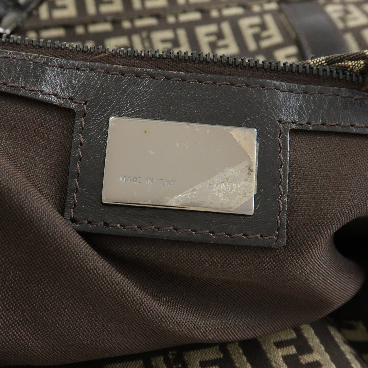 FENDI Zucchino Canvas Leather Shoulder Bag Hand Bag Beige Brown 8BR463