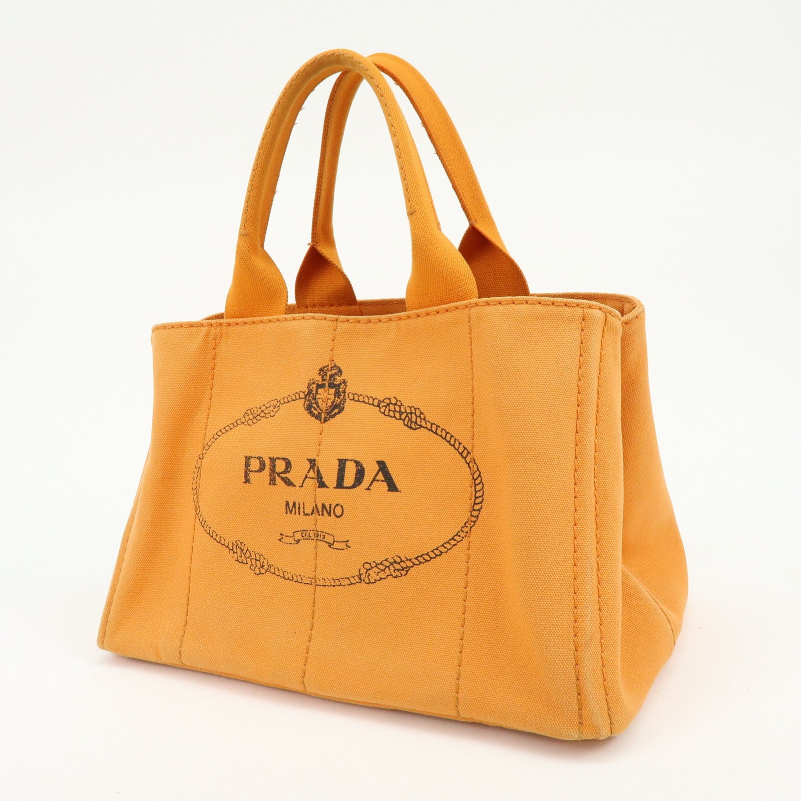 PRADA Canapa Triangle Logo Canvas Tote Bag Hand Bag Orange 1BG642