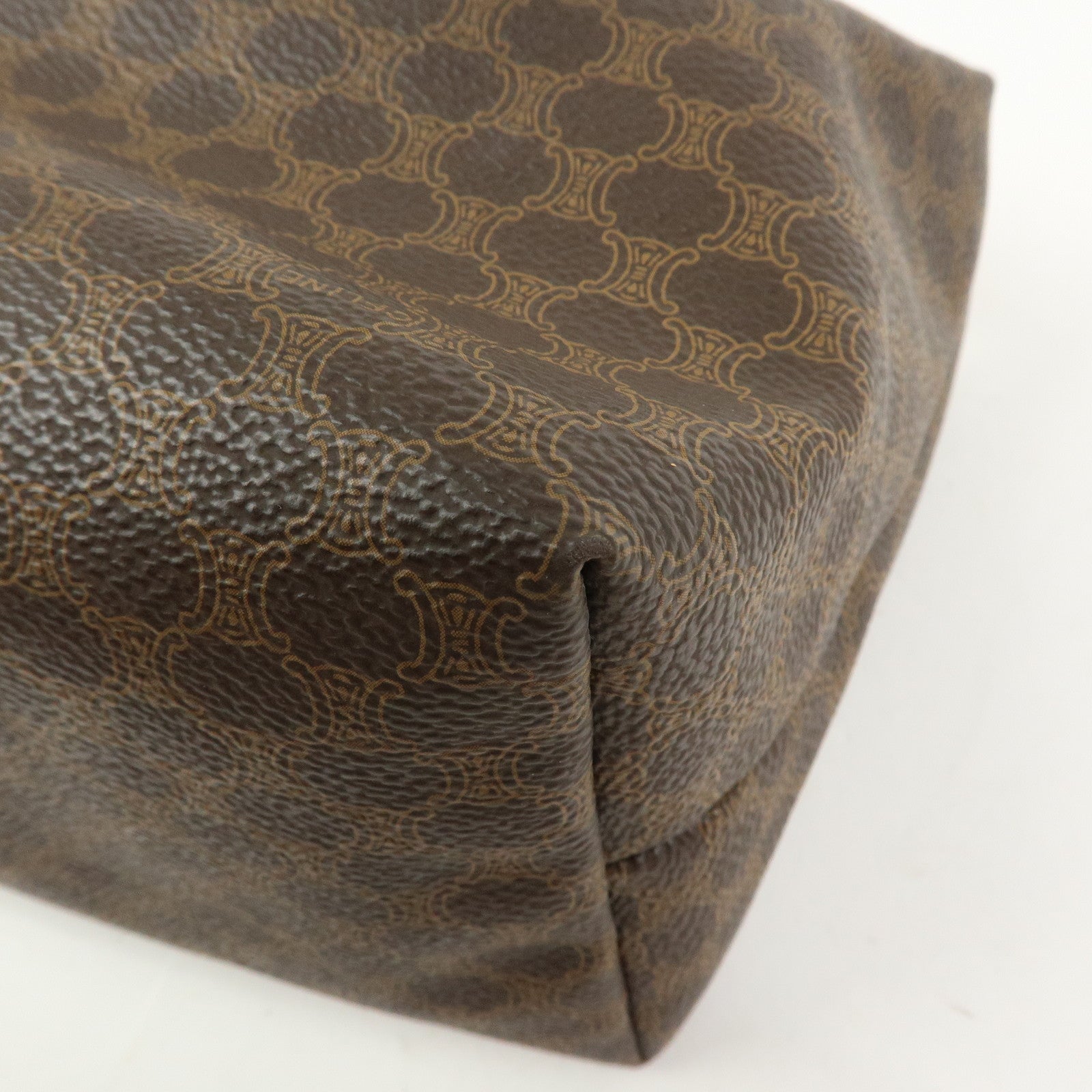 CELINE Macadam PVC Leather Hand Bag Cosmetic Pouch Brown