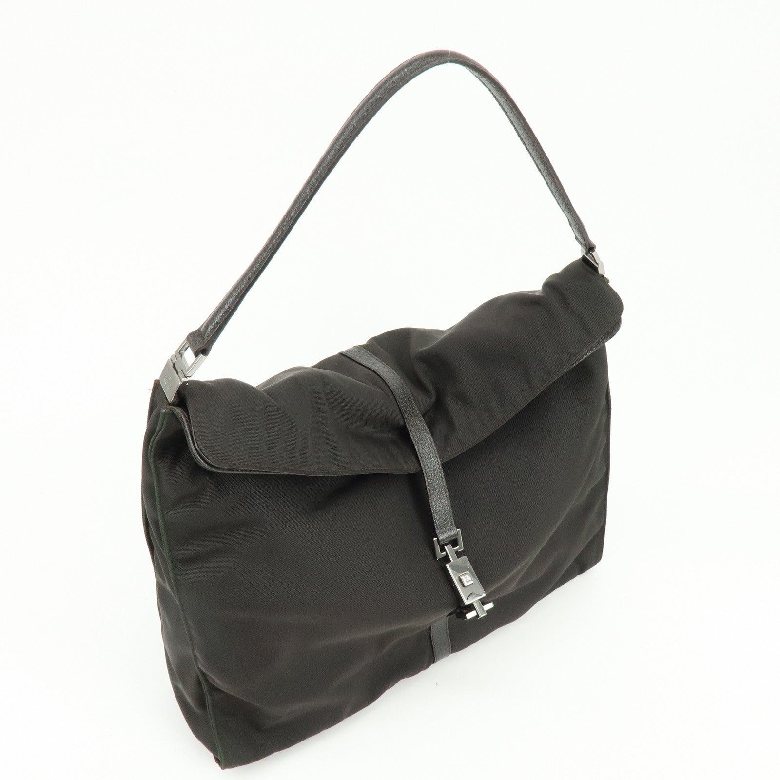 GUCCI Jackie Nylon Leather Shoulder Bag Dark Brown 001 3348