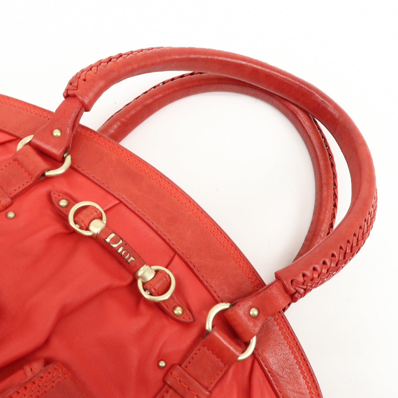 Christian Dior My Dior Logo Leather Hand Bag Satchel Bag Red