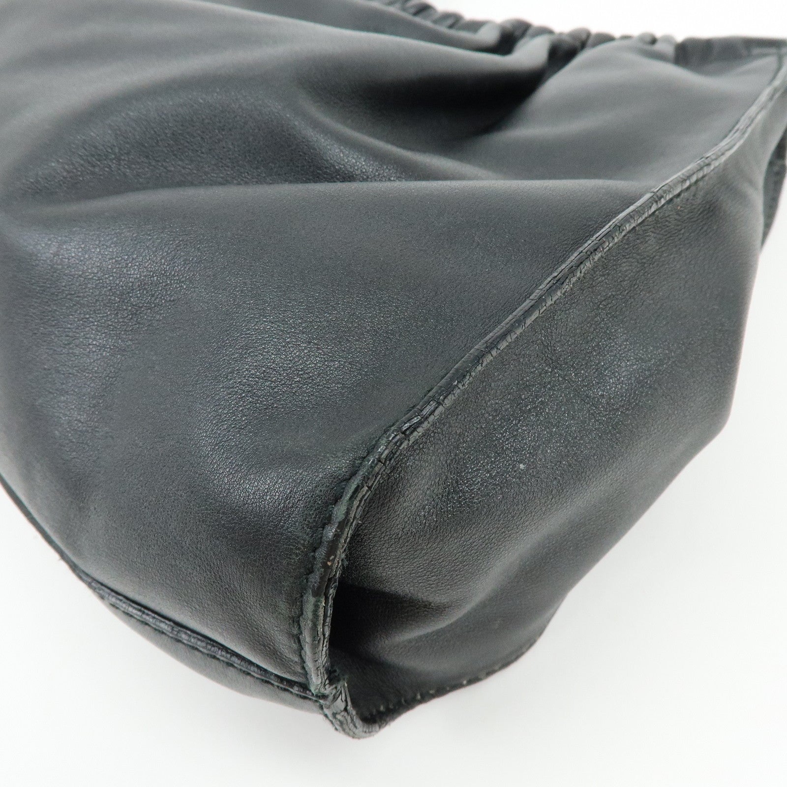 GUCCI Leather Ruched Bag Shoulder Bag Hand Bag Black 76553