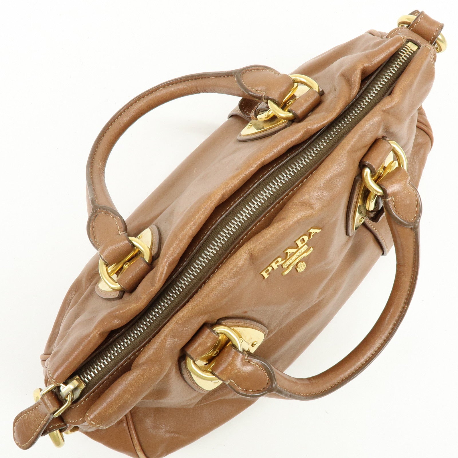 PRADA Leather 2Way Bag Hand Bag Shoulder Bag Brown