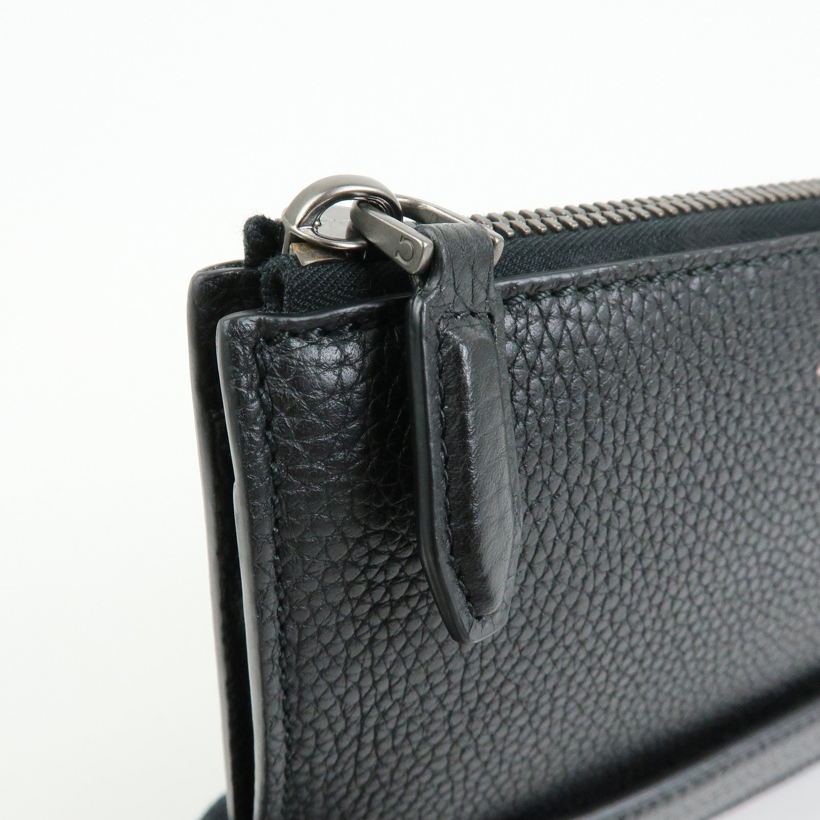 Ferragamo Leather Clutch Bag Flat Pouch Purse Black