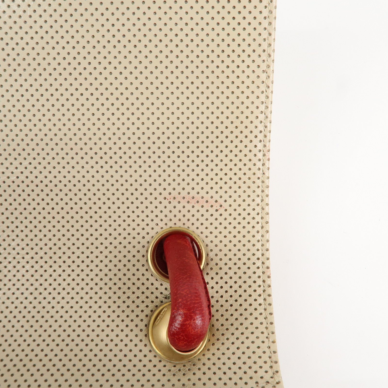 CHANEL COCO Mark Punching Leather Shoulder Bag Hand Bag Beige Red Used