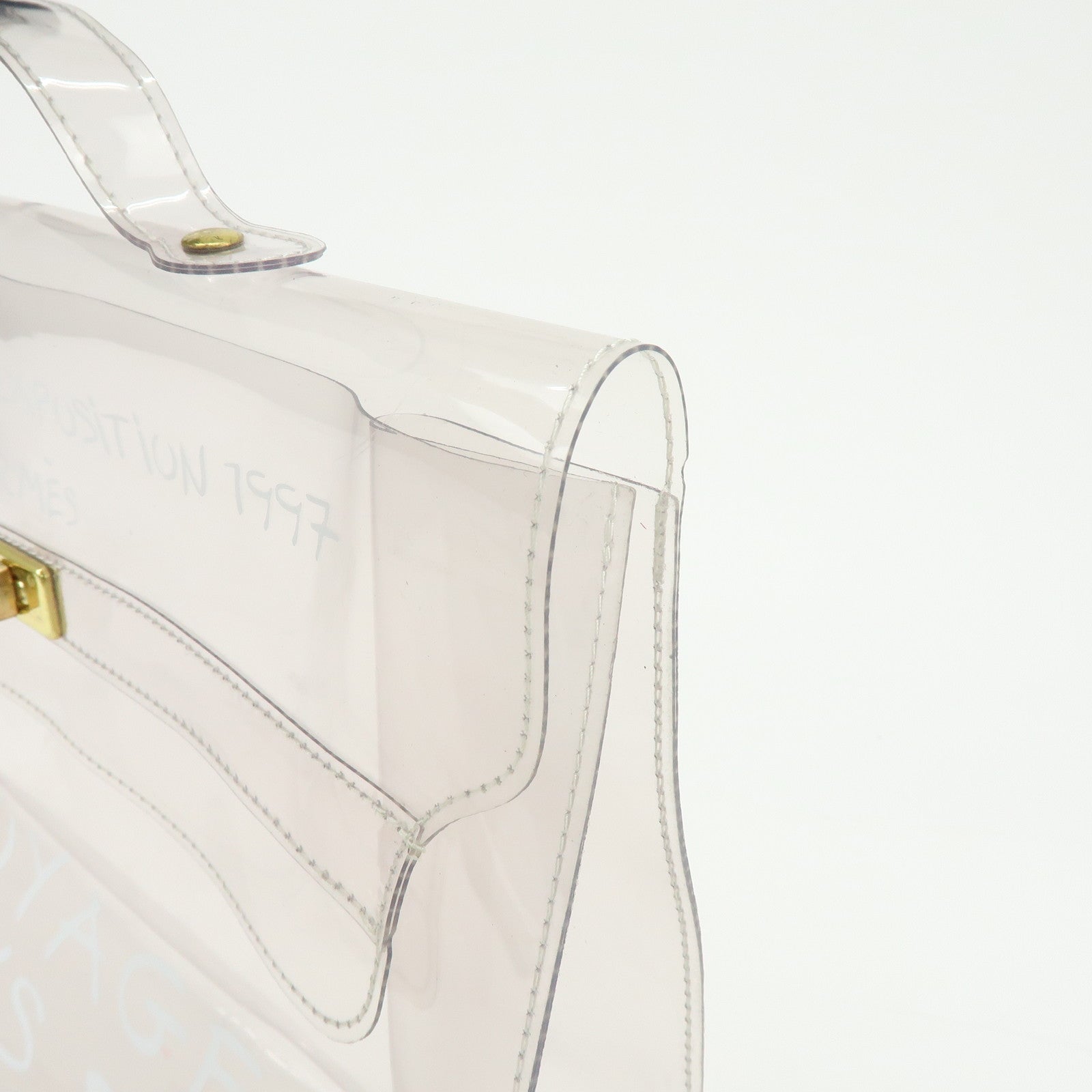 HERMES Kelly Vinyl Hand Bag Clear Transparent Gold
