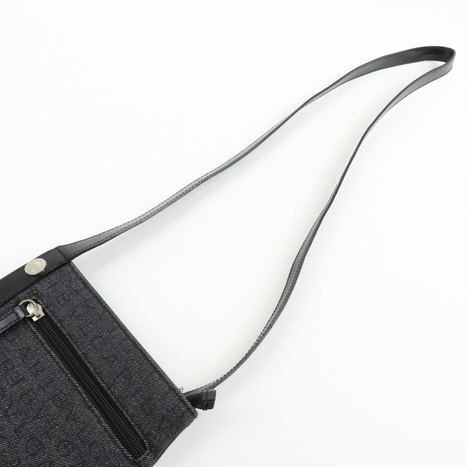 BVLGARI Logo Mania Canvas Leather Shoulder Bag Crossbody Bag Black