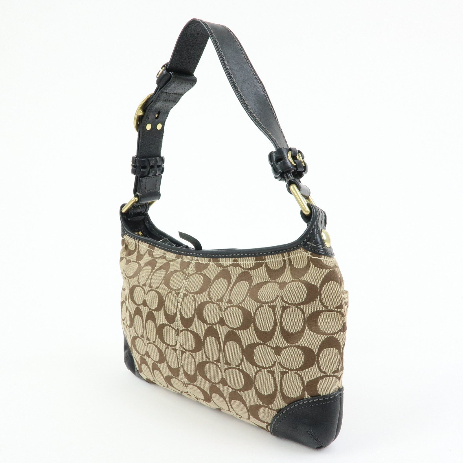 COACH Singnature Canvas Leather Shoulder Bag Hand Bag Beige Black Brown