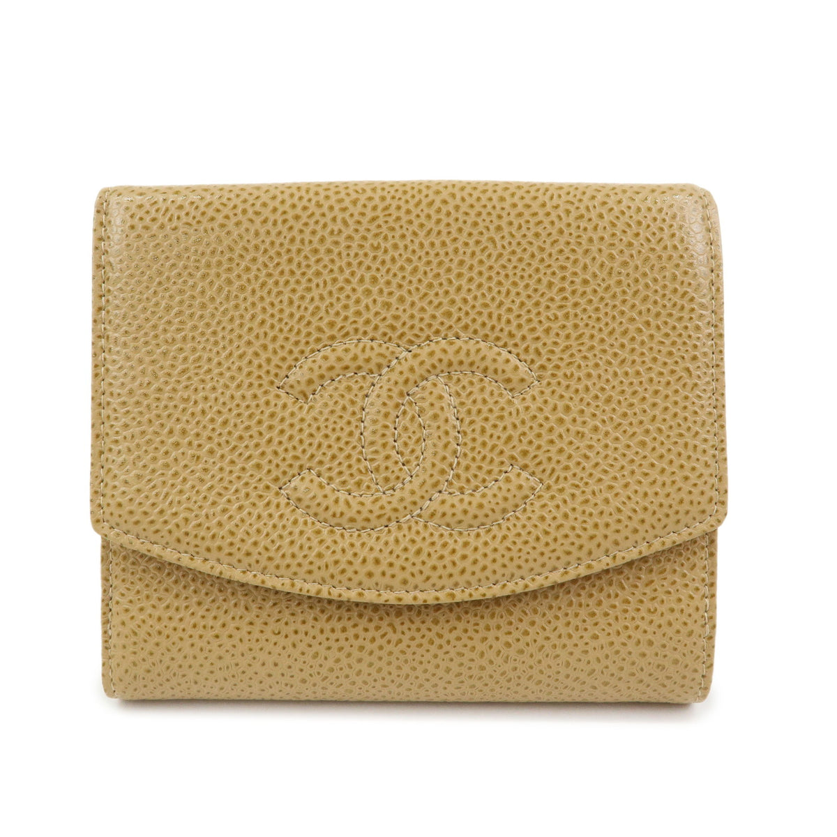 CHANEL COCO Mark Caviarskin W Hook Flap Compact Wallet Beige A13496