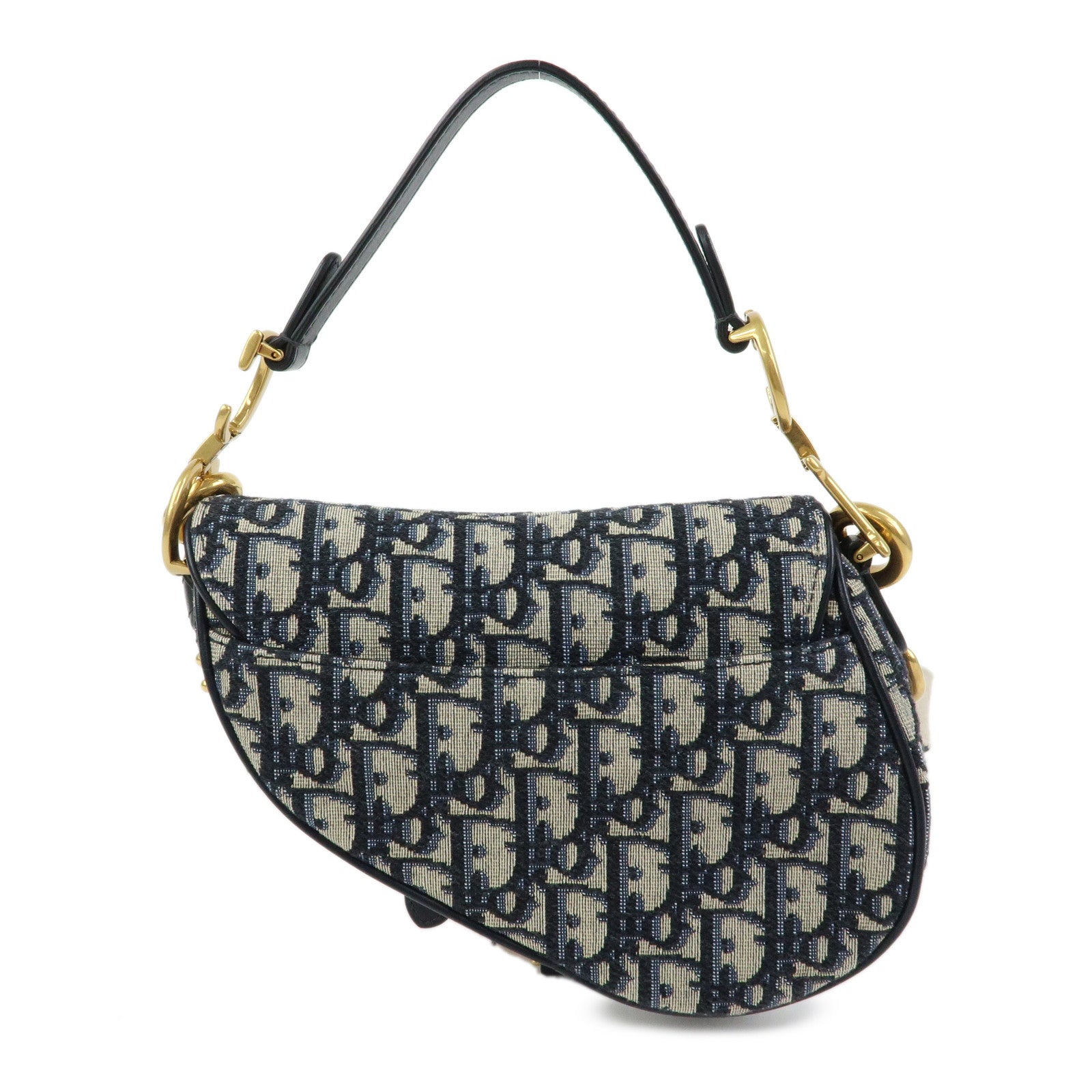 Christian Dior Saddle Bag Oblique Mini Jaquard Leather 2Way Bag Navy