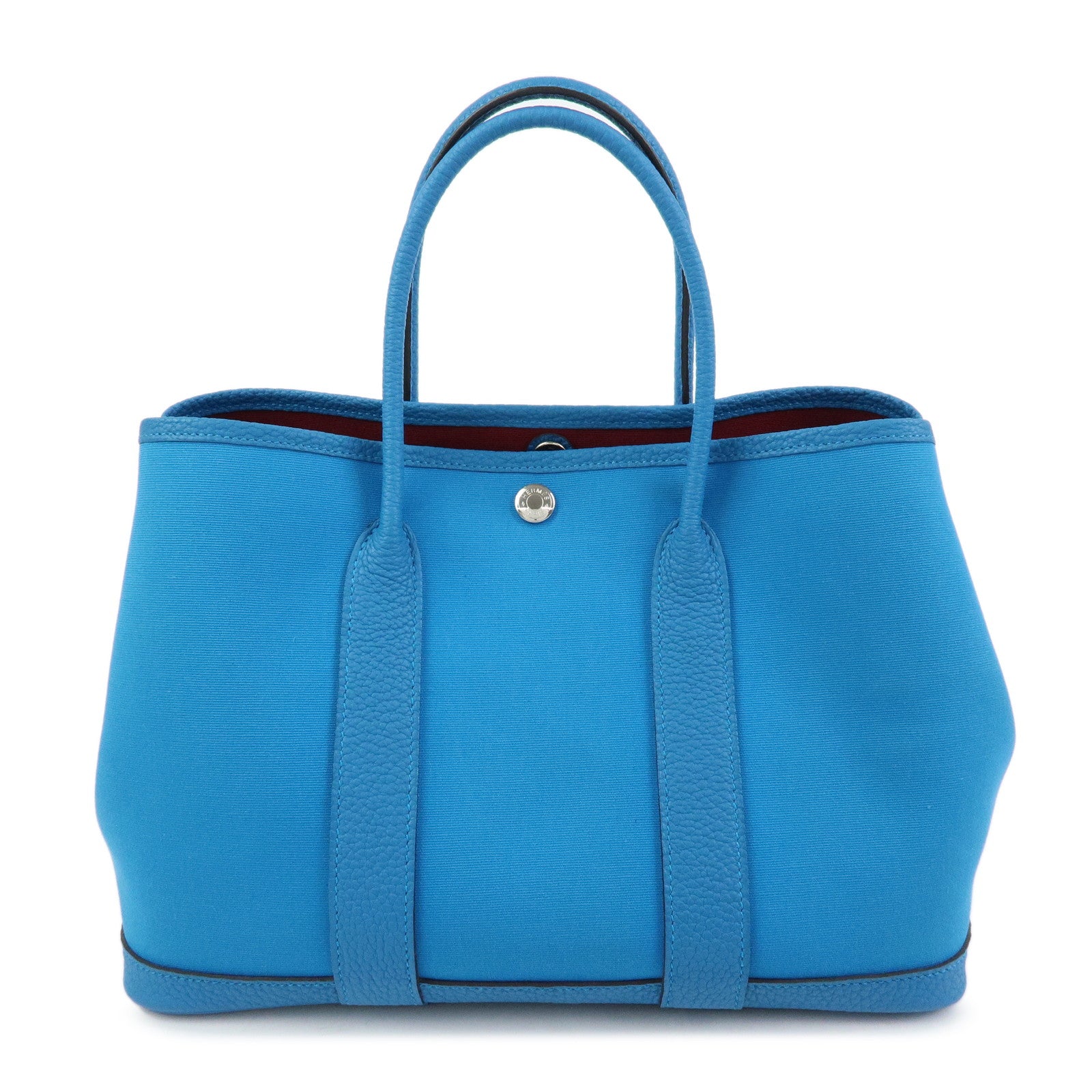HERMES Garden Party TPM Toile H Leather Tote Bag Hand Bag TurquoiseBlue