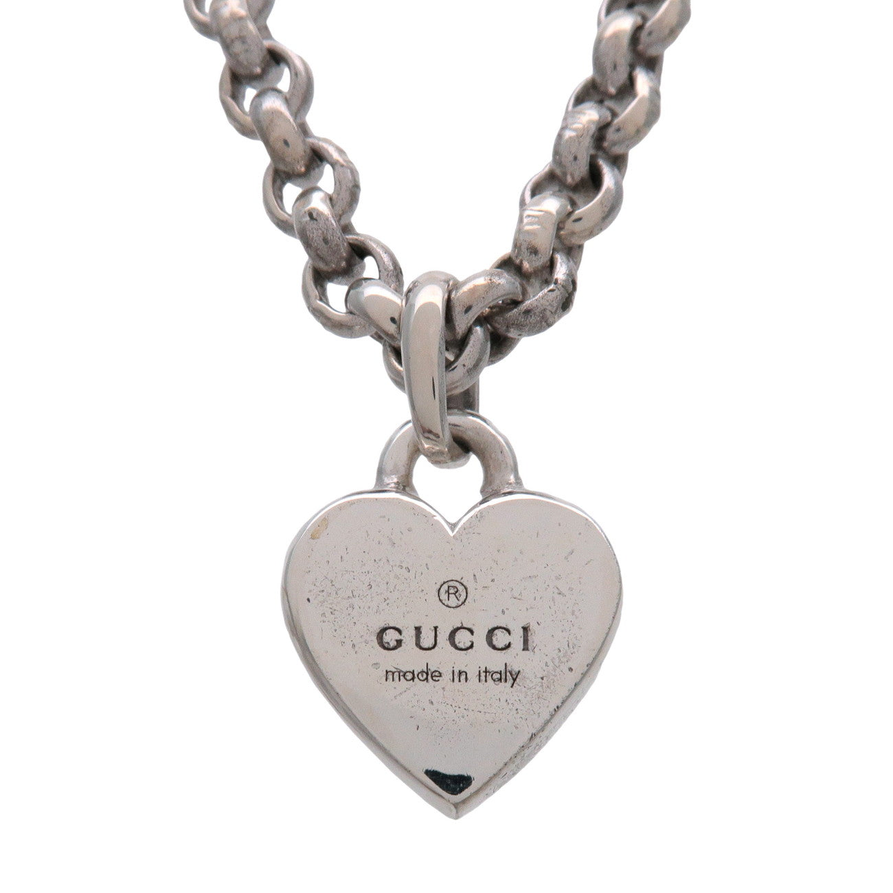 GUCCI Logo Trademark Heart Pendant Necklace SV925 Silver