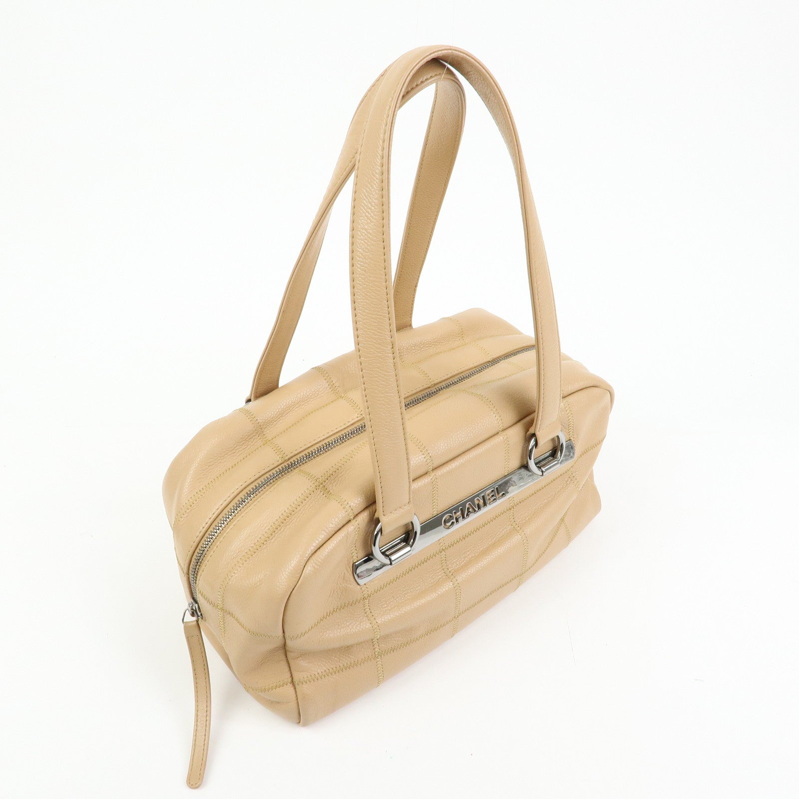 CHANEL Chocolate Bar Caviarskin Shoulder Bag Hand Bag Beige A26135